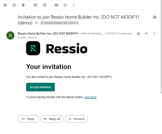 Client email invitation