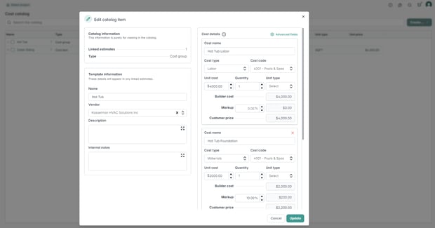 Cost Catalog Group