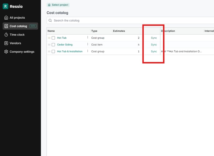 Cost Catalog sync