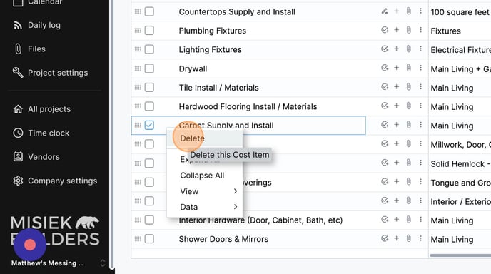 Deleting Cost Items from the Estimate - Step 3