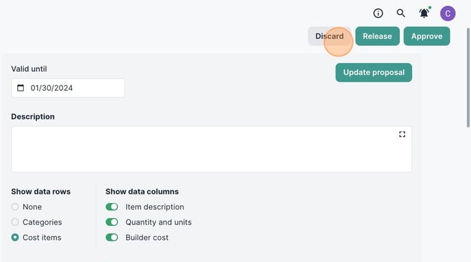 Discard and confirm a proposal on a project. - Step 3