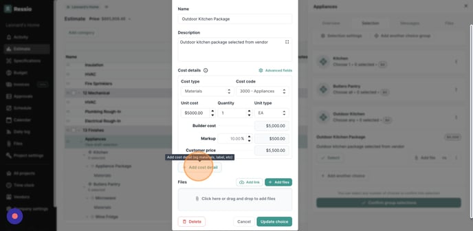 How to Edit and Add Cost Details for a Project Estimate - Step 6