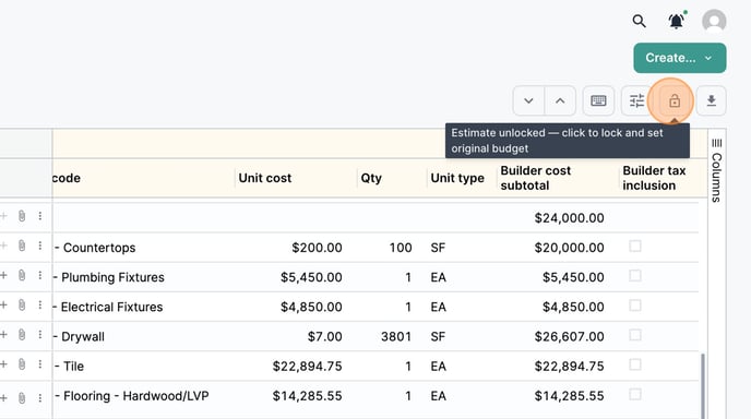 How to lock an estimate_ - Step 1