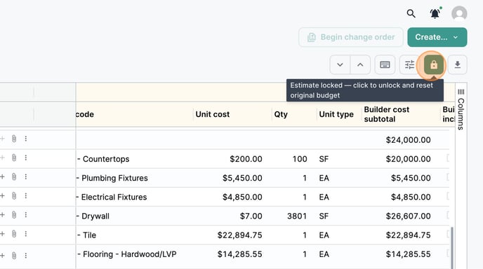 How to lock an estimate_ - Step 2