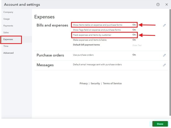 QB settings expenses1