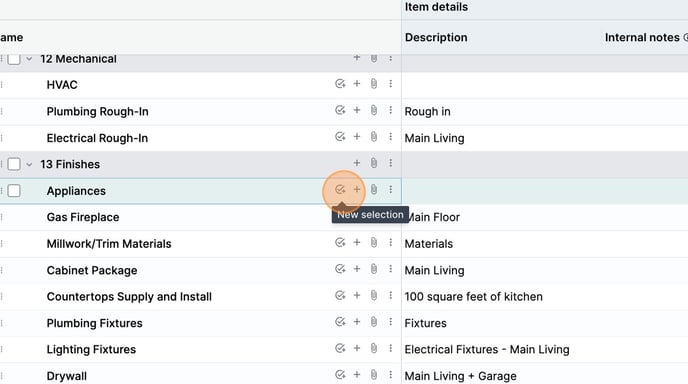 Selections - by room example - Step 2