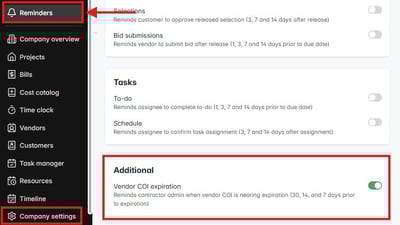 vendor reminders